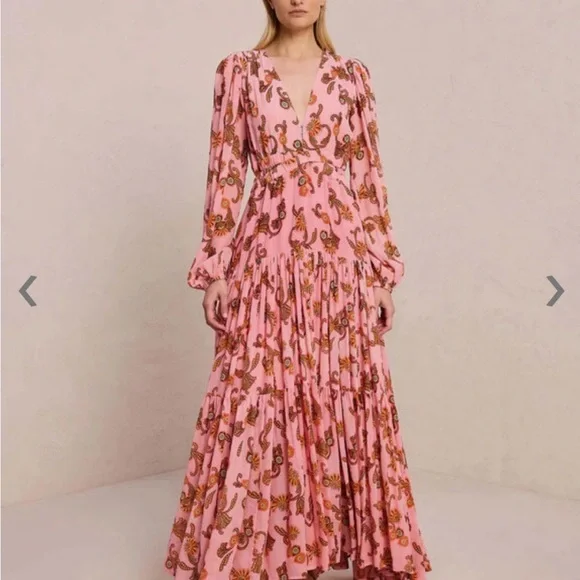A.L.C. Pink Floral Paisley V-Neck Maxi Dress - Picture 1 of 3